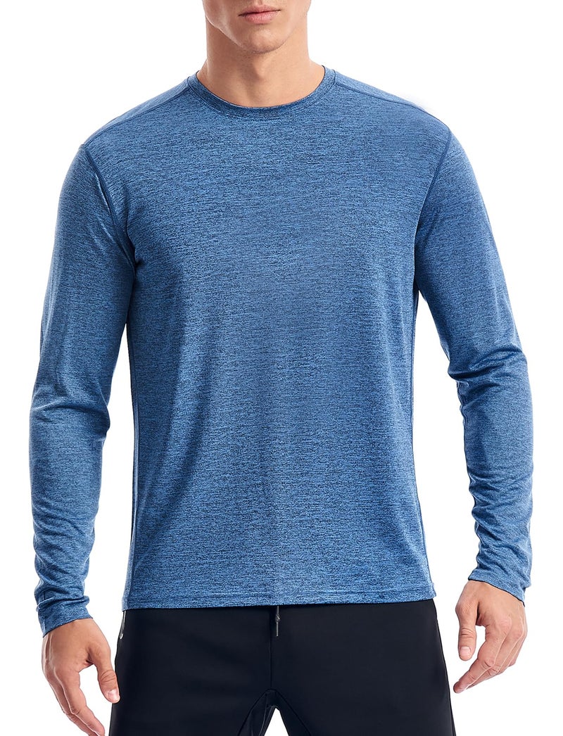 Zengjo Mens Long Sleeve Workout Shirts Dry Fit(Blue Heather,XL) - Image 1